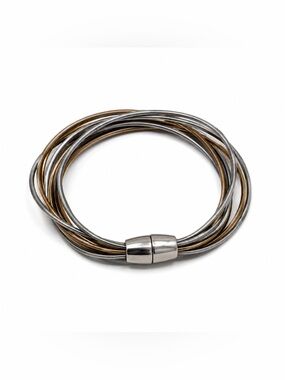 Multi Strand Mixed Metal Magnetic Wrap Bracelet | Silver & Gold Tone Cable Cuff